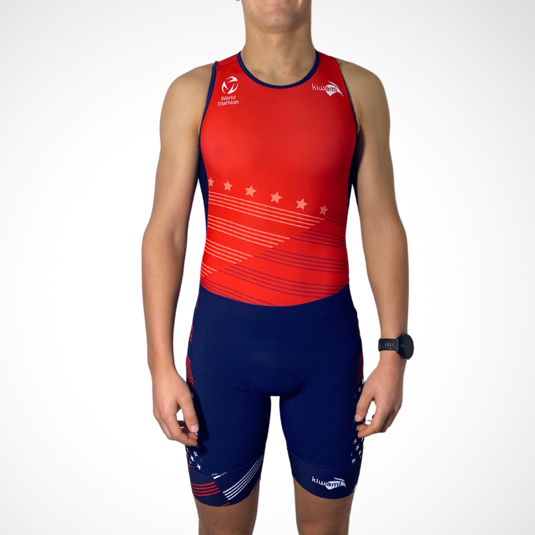 Trisuit USA - triathlon suit color usa - swim bike run triathlete short distance kiwami sports