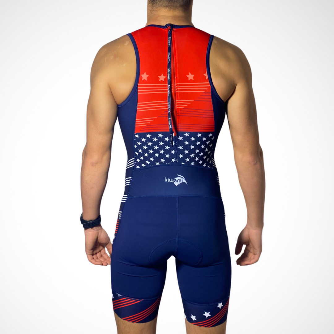 Trisuit USA - triathlon suit color usa - swim bike run triathlete short distance kiwami sports