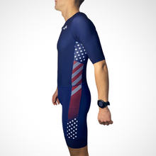 Load image into Gallery viewer,  usa triathlon - triathlete swim bike run speedsuit aero kiwami sports

