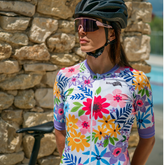 WOMEN'S SPANDELLES CYCLING JERSEY WHITE FLOWERS