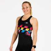 Sleeveless running tops for women to keep you cool, dry, and comfortable. Ideal for training on warm days. Made by Kiwami Sports, triathlon brand since 2003