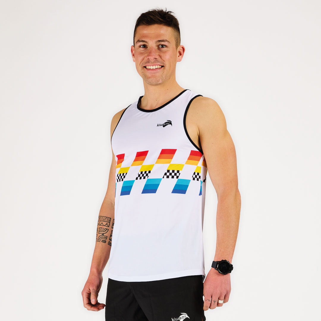  Men's Running Tanks Kiwami Sports for triathletes and runners. Running singlets allow you to run comfortably. Lighweight, breathable.
