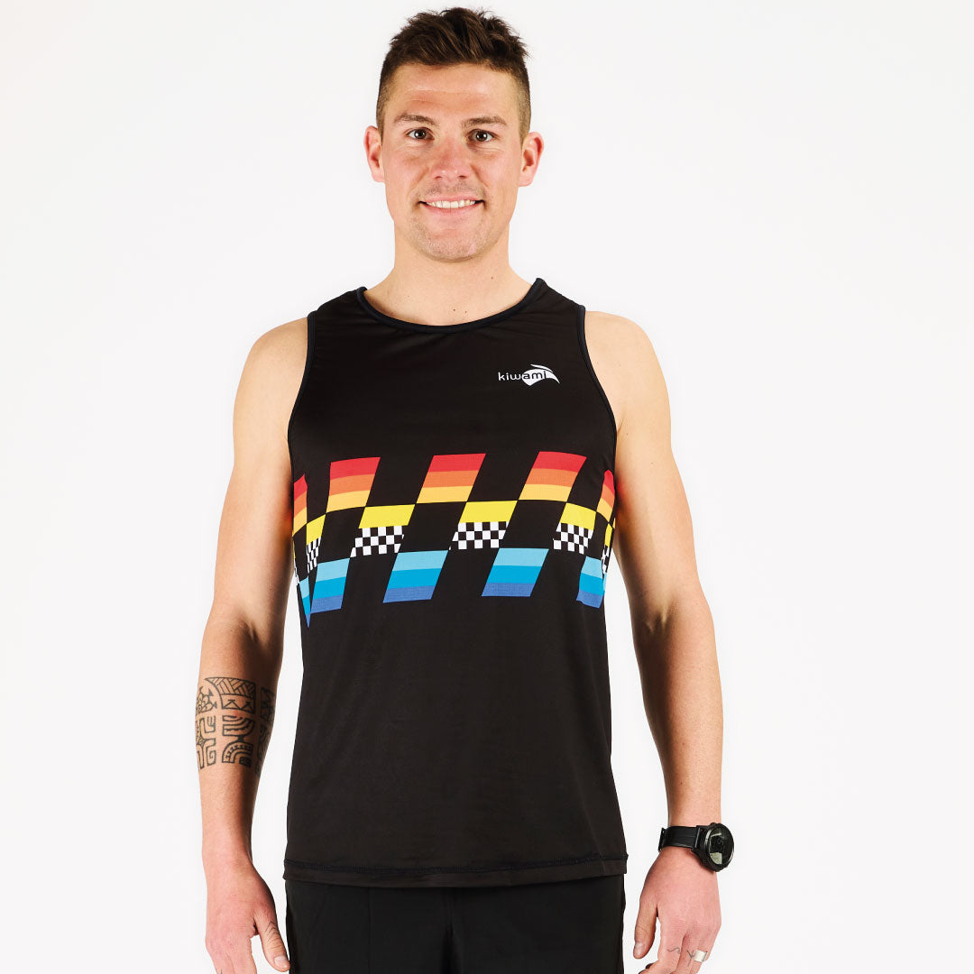  Men's Running Tanks Kiwami Sports for triathletes and runners. Running singlets allow you to run comfortably. Lighweight, breathable.