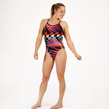 Load image into Gallery viewer, Performance swimwear made to last, made ethically from high performance materials, chlorine resistant. Kiwami Sports triathlon swim bike run triathletes. one-piece swimsuit, very feminine and modern with vivid colors.

